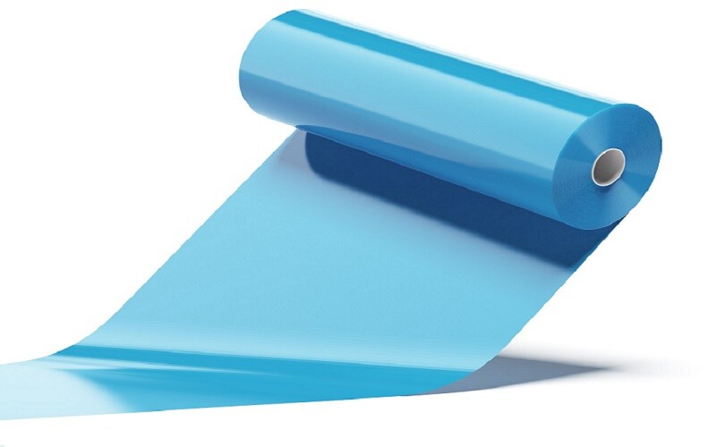 Blue Color plastic roll isolated on a white background