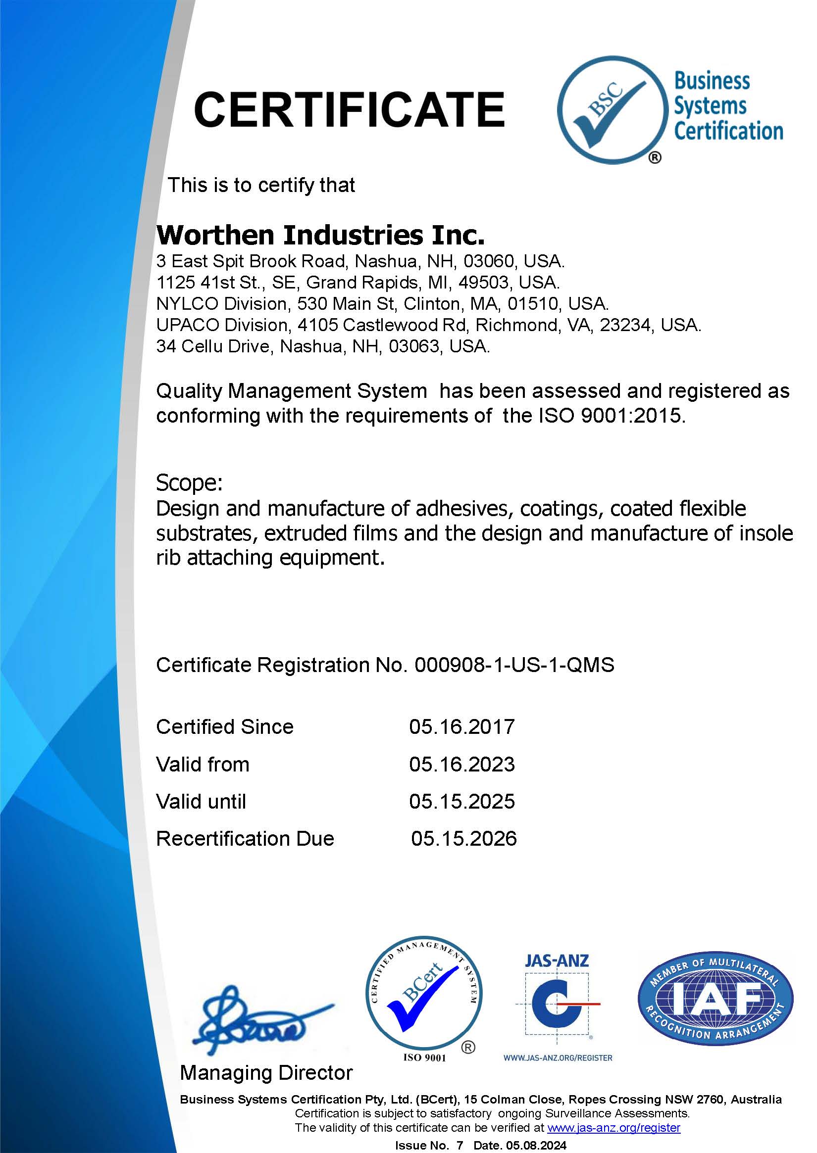 ISO 9001 - 000908-1-US-1-QMS-I7-Worthen